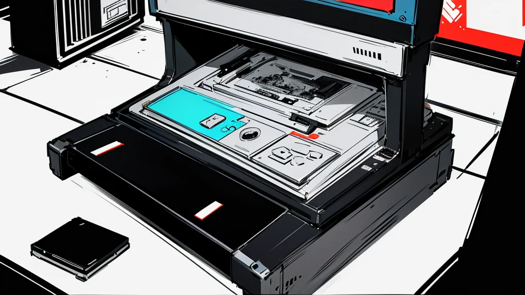 square pixels, arcade machine, retro, gaming controller, synthwave, ink splatter, ink, black and white illustration, sketch, highly detailed, high quality, masterpiece, inky, line art, strong line art, flowing, beautiful, picturesque