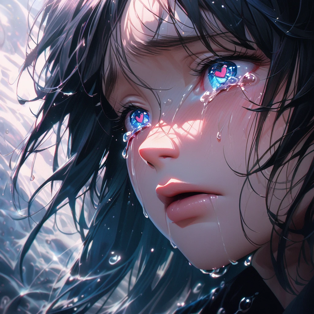 crying,aesthetic,extremely detailed,teary eyes,rosy cheeks,soaked lashes,emotional expression,intense sadness,dripping tears,true-to-life textures,highly refined details,dramatic lighting,seamless blending of colors,vibrant hues,artistic composition,layered brushstrokes,emotive brushwork,realistic water droplets,breathtaking realism,masterful craftsmanship,haunting beauty,evocative atmosphere,highly emotional scene,silent sorrow,stark contrast,moody ambiance,endless depth,luminous glow,shimmering highlights,subtle shadows,intimate close-up,precise contours,striking emotion,fluid brush movements,touching portrayal,painstaking attention to detail,aesthetically pleasing,heart-wrenching,deeply moving artistry