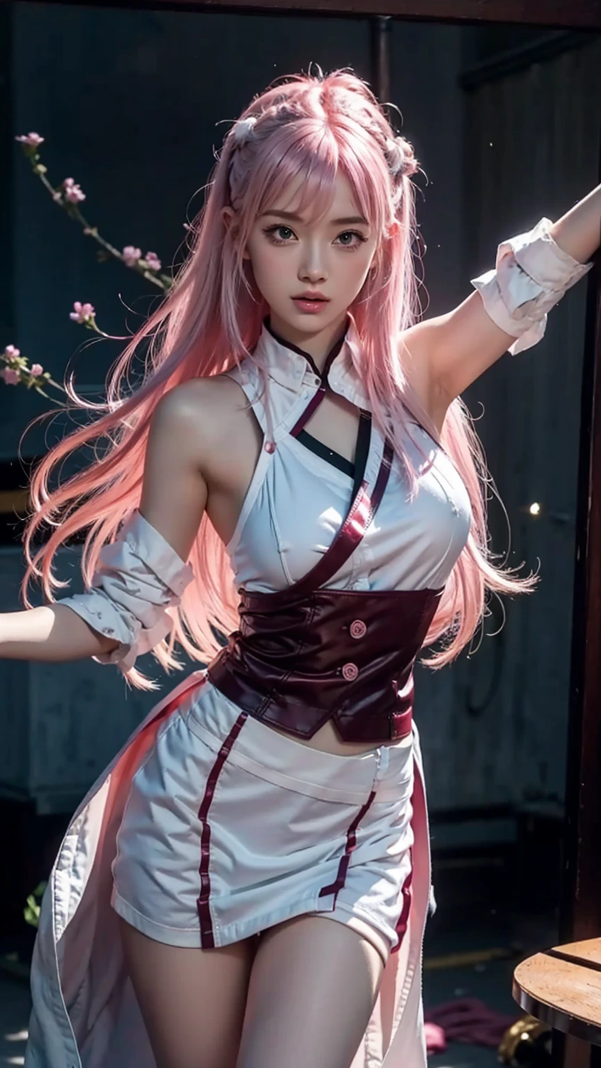 girl with pink hair dances striptease 