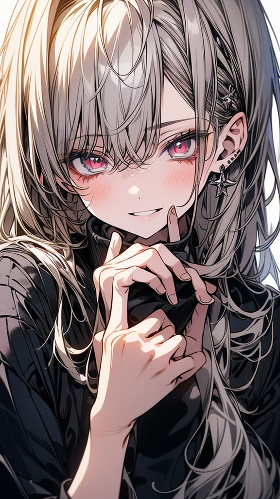 (Top resolution、Distinct_image)top-quality、(A girl) 、masterpiece、highly detailed, half body, Semi-realistic 、18year old,
( white hair ) ,young 、Exquisite facial
An expression of shy, Shy girl,
,Facial features ,variation potrait, long hair , teenage, cool , cold sharp eyes, , {Very detailed 8k CG unit wallpaper}, students, whit oversized shirt ,library background, (black sweater on top)