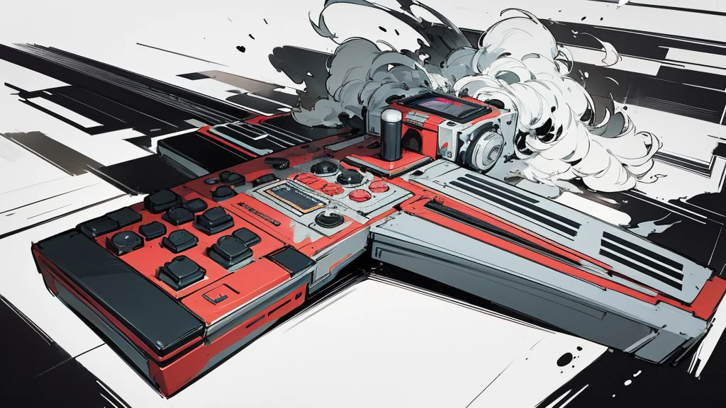 arcade stick, gaming, square pixels, arcade machine, retro, gaming controller, ink splatter, ink, black and white illustration, sketch, highly detailed, high quality, masterpiece, inky, line art, strong line art, flowing, beautiful, picturesque