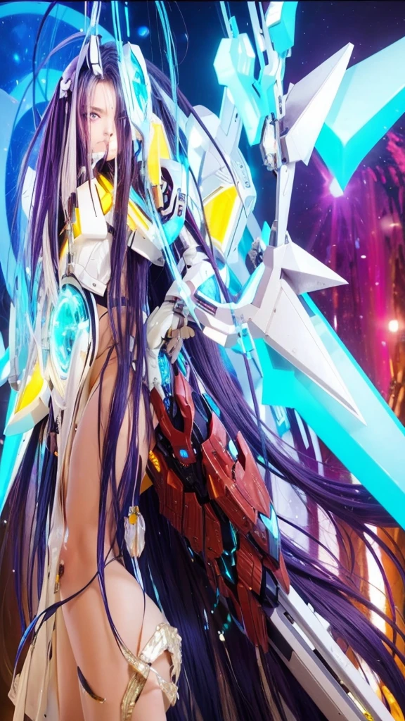 Make an image with the following texts:
 
Lesly with epic ghost trail skin from Mobile Legends Bang Bang Long hair, futuristic blue eyes, body with futuristic machine type humanoid, with futuristic advanced sniper gun aiming straight ahead, abundant gray color, negro, character with a space background and in the center of the image behind the character a stretched rhombus that serves to teleport the character whose rhombus shows another position in another space, long silver hair, everything in an anime way, all the character with the appearance of ex-machina schwi from the anime no game no life zero