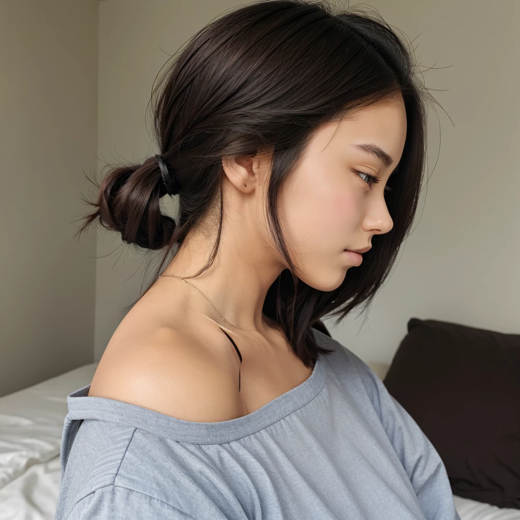 Anime girl head in her boyfriend shoulder