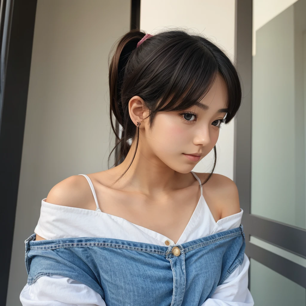 Anime girl head in her boyfriend shoulder