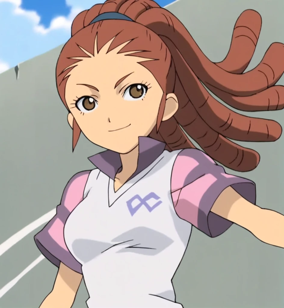 score_9, score_8_superior, score_7_superior, score_6_superior, score_5_superior, score_4_superior, sauce_anime, One girl, Midou Reika, Dreadlocks, Long Hair, High Ponytail, Brown eyes, Pause, smile, View your viewers, Big Breasts ballerina ballet Anne O heart Infatuated Dance Together