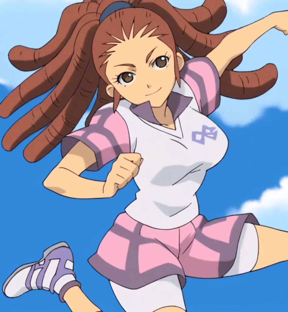 score_9, score_8_superior, score_7_superior, score_6_superior, score_5_superior, score_4_superior, sauce_anime, One girl, Midou Reika, Dreadlocks, Long Hair, High Ponytail, Brown eyes, Pause, smile, View your viewers, 　Big Breasts　ballerina　ballet　Anne O　heart　Infatuated　Dance Together