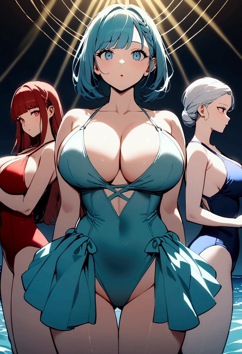 Three girls with big breasts lined up in swimsuits、B　セクシーBキニ