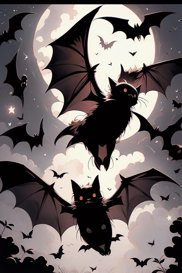 Black bats flying in the moonlight.