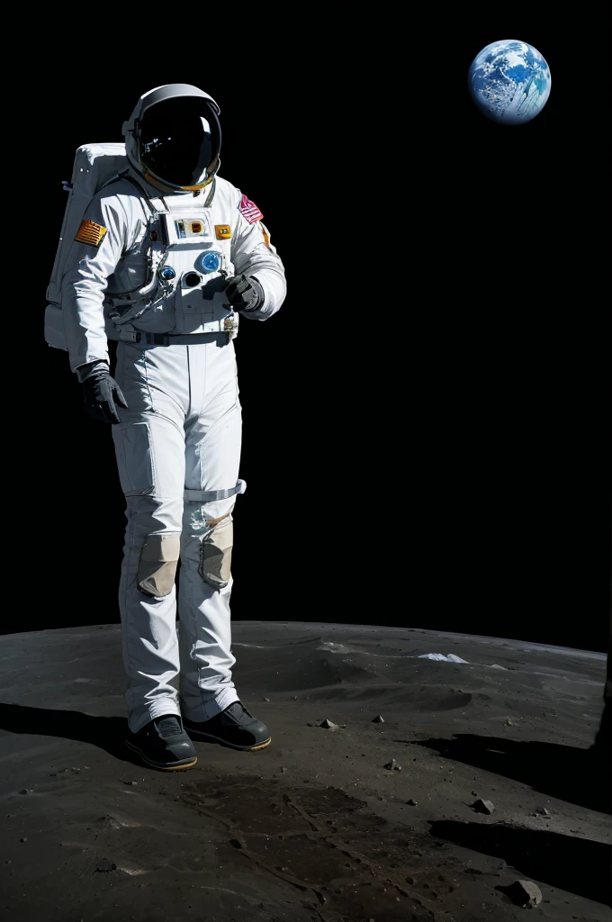 a astronaut with broken suit looking at earth from moon, standing