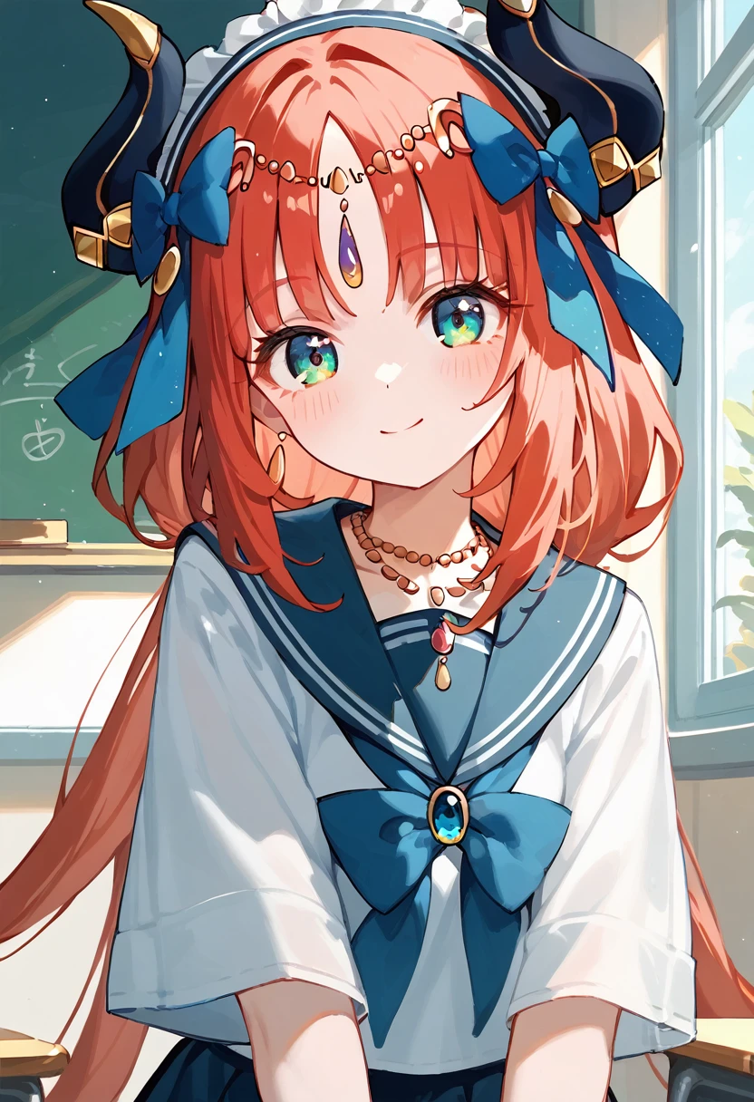 masterpiece,High resolution nilou,One girl,Sailor suit,classroom,no hat,