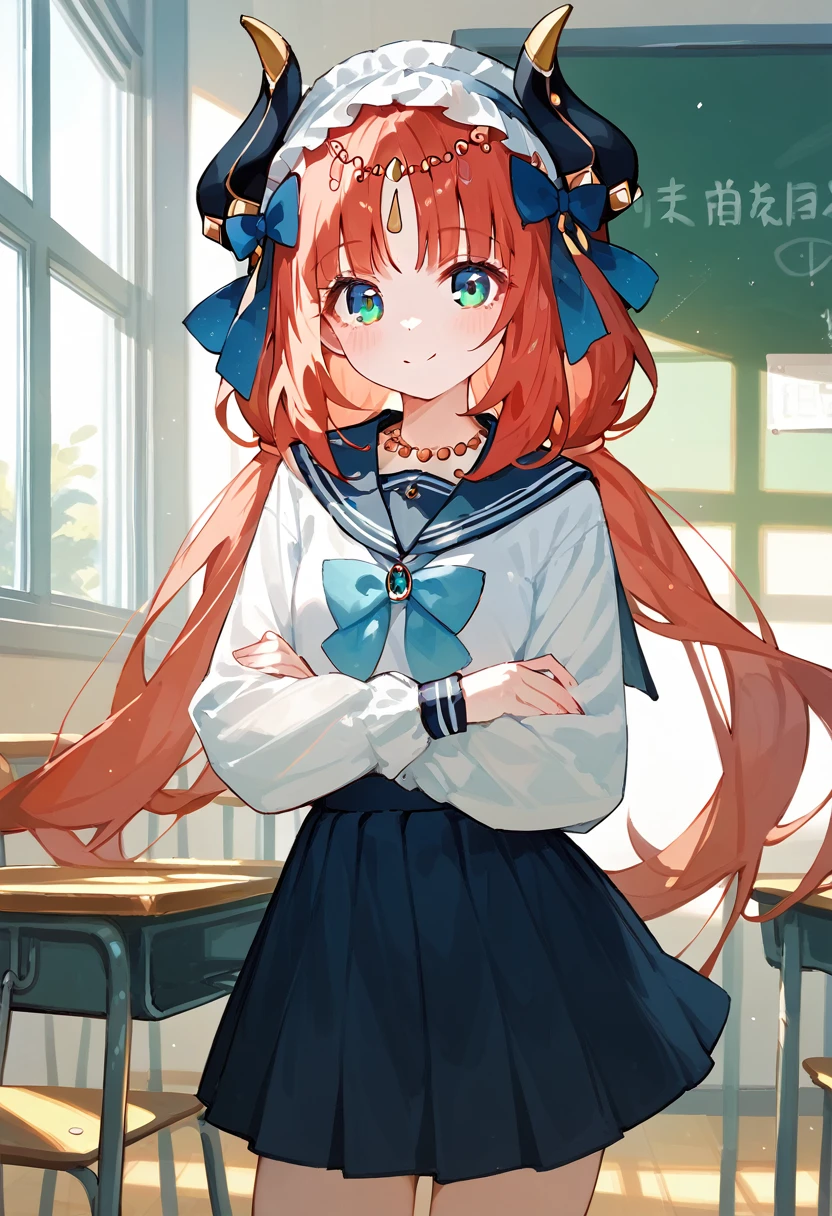 masterpiece,High resolution nilou,One girl,Sailor suit,classroom,no hat,