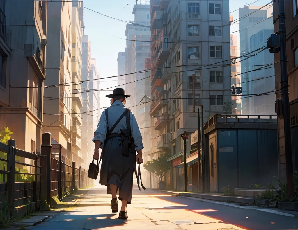 A village man who walk in city