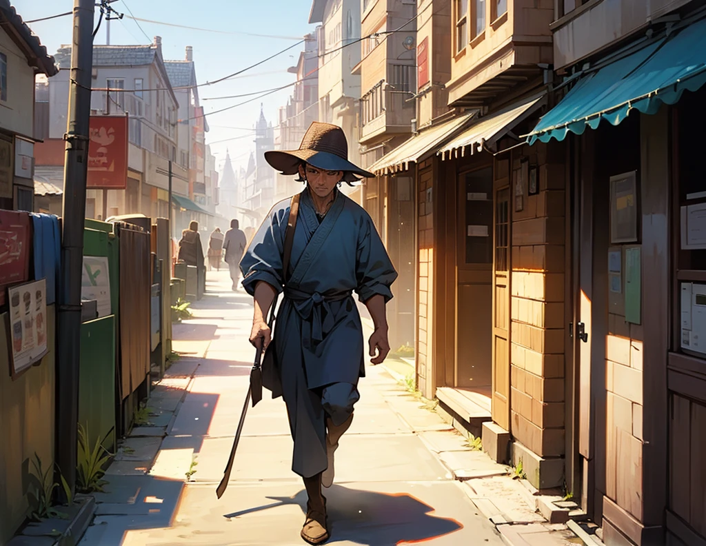 A village man who walk in city