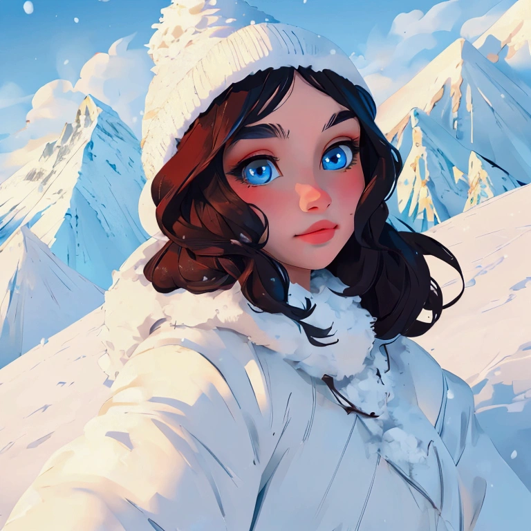 ((master piece)),best quality, illustration, dark, 1girl, In the wilderness,High mountain,Snow-capped mountains in the distance, castle, beautiful detailed eyes, beautiful detailed hair,