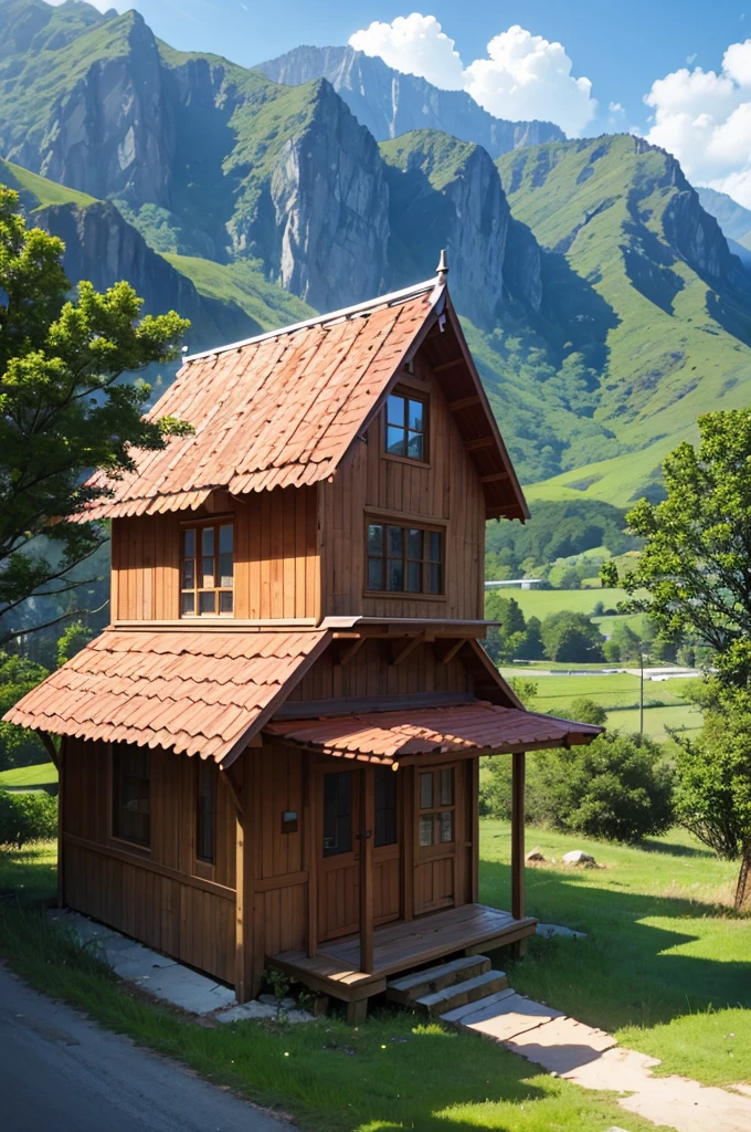 a small cozy wooden house up the hill