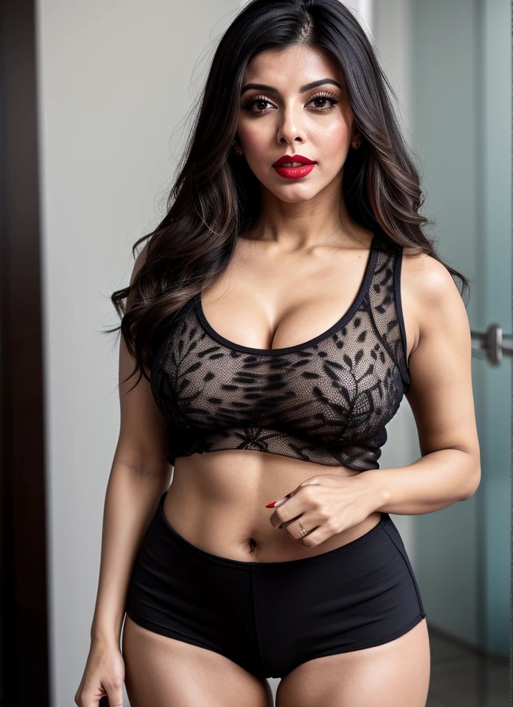 Indian busty mature aunty, mature curvy aunty, 50 years old, (((wearing bra and panty))), ((bra and panty))), sexy mature aunty, 45 years old aunty, (((looking at viewer))), (((big red Bindi)), (((dark lipstick))), oily skin, lusty looks, lusty mood, plus size aunty, in the leaving room, inside, (((sexy expression))), high end makeup, black wavy hair, ((mature body)), huge breast, big waist, thick thighs, 8k, cinematic, beautiful face, front focus, camera on up top, photo from top to down, laying thrusts masturbating aunty,