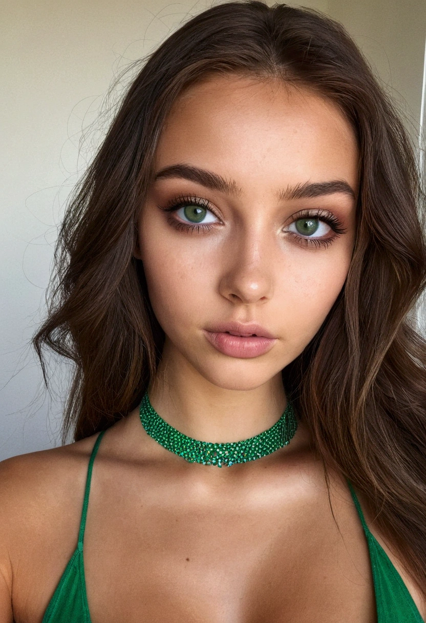 maillot de bain sexy un collier, Fille sexy aux yeux verts, peau bronzée, Portrait Sophie Mudd, cheveux bruns et grands yeux, selfie d'une jeune femme,, Violette Myers, sans maquillage, Maquillage naturel, regardant directement la caméra, Cara avec Artgram, maquillage subtil, Impressionnante photo de corps entier, yeux verts perçants, bel angle, pose attrayante, Mignon , pose sexy, Image du corps entier, corps entier, séance photo sur tout le corps, déesse brune, Détail élevé, Pose satisfaite, , hispanic