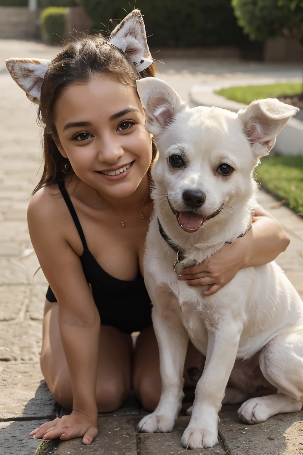 post image for facebook, deseando un happy dog Day, The publication must carry the image of two dogs, The first dog is a white Chihuahua mix.,the eye and ear on the right side are black, another beige and white mixed breed dog, At the top of the image it should say &#39;wet paws canine aesthetics&#39; in Spanish. At the bottom it should say: happy dog Day
