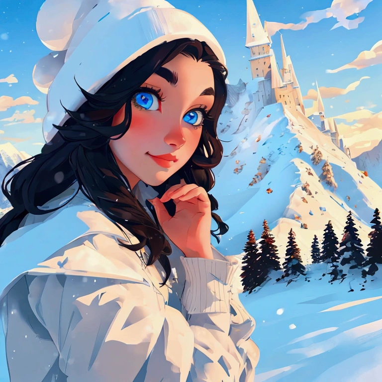 ((master piece)),best quality, illustration, dark, 1girl, In the wilderness,High mountain,Snow-capped mountains in the distance, castle, beautiful detailed eyes,  beautiful detailed hair,
