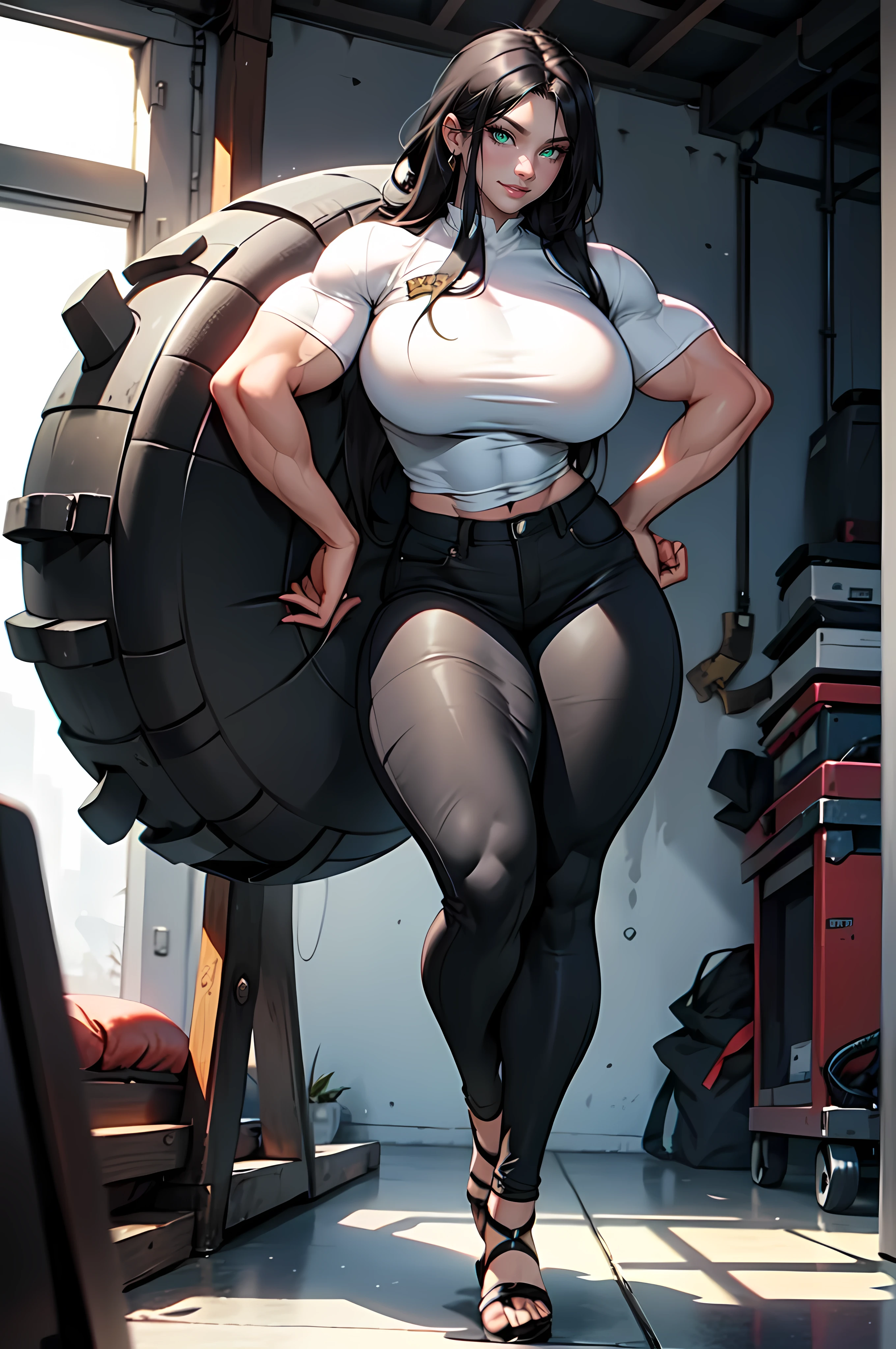 extremely long hair perfect anatomy 1 girl tall solo curvy (muscular) tight shirt leggings