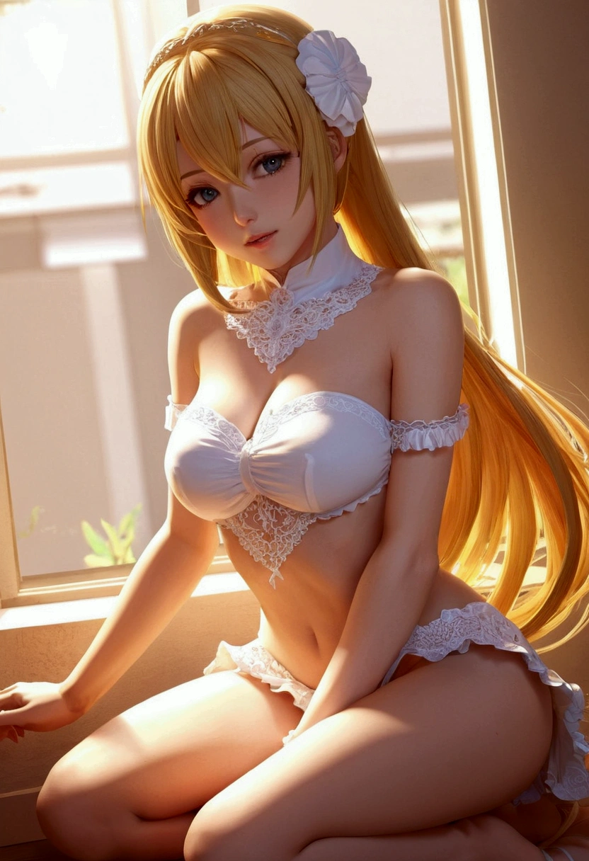 Golden hair、Beautiful young looking woman、Masturbation behavior、Feels good、、gloss々full nude、twintails hairstyle、Yellow ribbon hair ornament、big areolae、Abundant axillary hair、Dense pubic hair、A towering erect penis、loose scrotum、Beautiful hands、opening legs、Beautiful anus、on the beds、