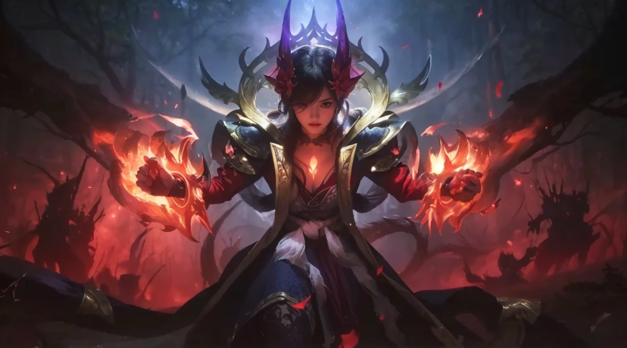 (best quality,4k,highres,masterpiece:1.2), ultra-detailed, realistic, portrait, dark, mysterious atmosphere, intense gaze, sharp shadows, vibrant colors, surreal lighting, detailed face, flowing hair, leafy surroundings, powerful stance, traditional clothing, fantasy inspiration, exquisite details, intricate patterns, mesmerizing expression, ethereal beauty, captivating artwork, enchanting forest, hidden secrets, mythical elements
