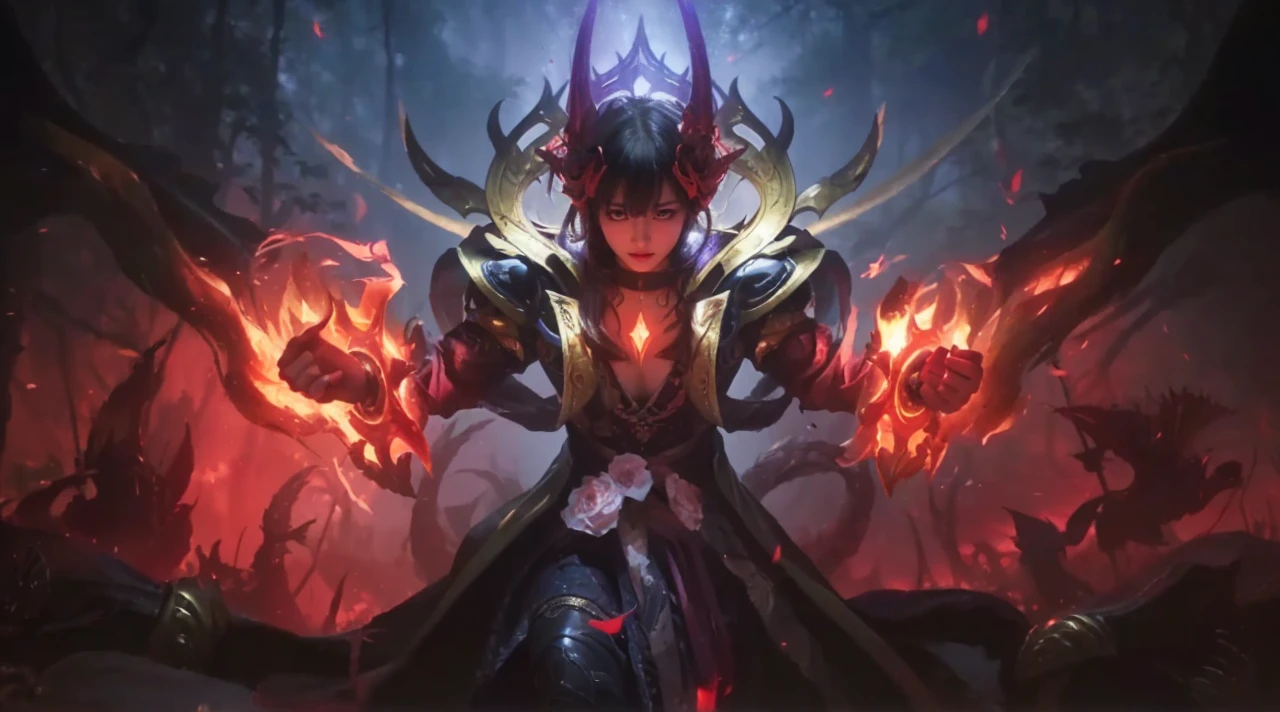 (best quality,4k,highres,masterpiece:1.2), ultra-detailed, realistic, portrait, dark, mysterious atmosphere, intense gaze, sharp shadows, vibrant colors, surreal lighting, detailed face, flowing hair, leafy surroundings, powerful stance, traditional clothing, fantasy inspiration, exquisite details, intricate patterns, mesmerizing expression, ethereal beauty, captivating artwork, enchanting forest, hidden secrets, mythical elements