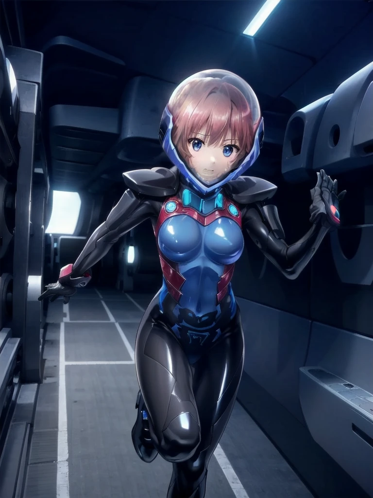 short hair, pink hair, street, emo,pink eyes, eyeliner, fortified suit, ((blue:1.5) plugsuit), short hair, (running fast:1.6),sweaty,clenched teeth,marathon event,looking ar forward,1),,asuka langley soryu, (souryuu asuka langley:1.2), short hair, bangs, blue eyes, brown hair, bodysuit, pilot suit, plugsuit, (red bodysuit:1.5, bubble helmet space helmet, from above