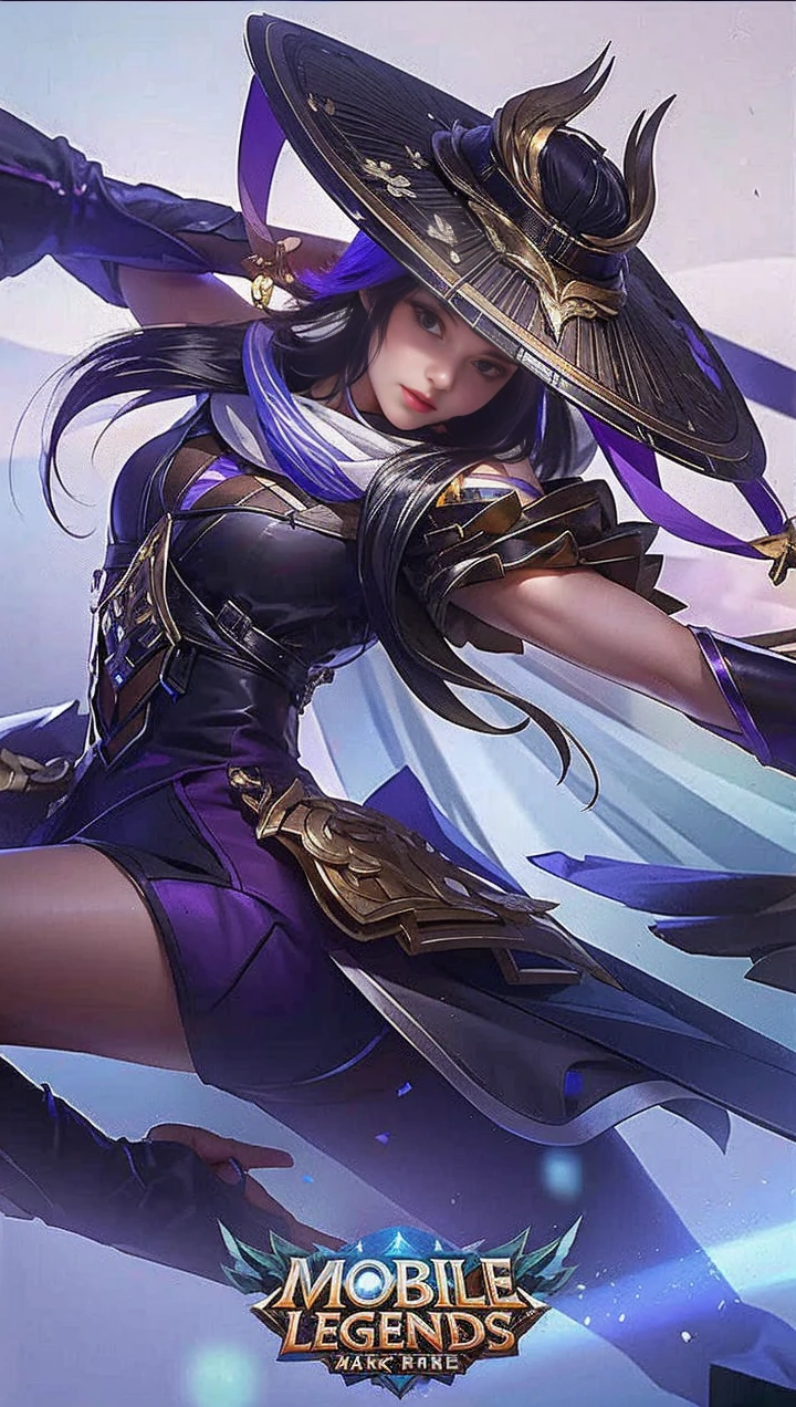Girl in hat, Purple clothes, black hair