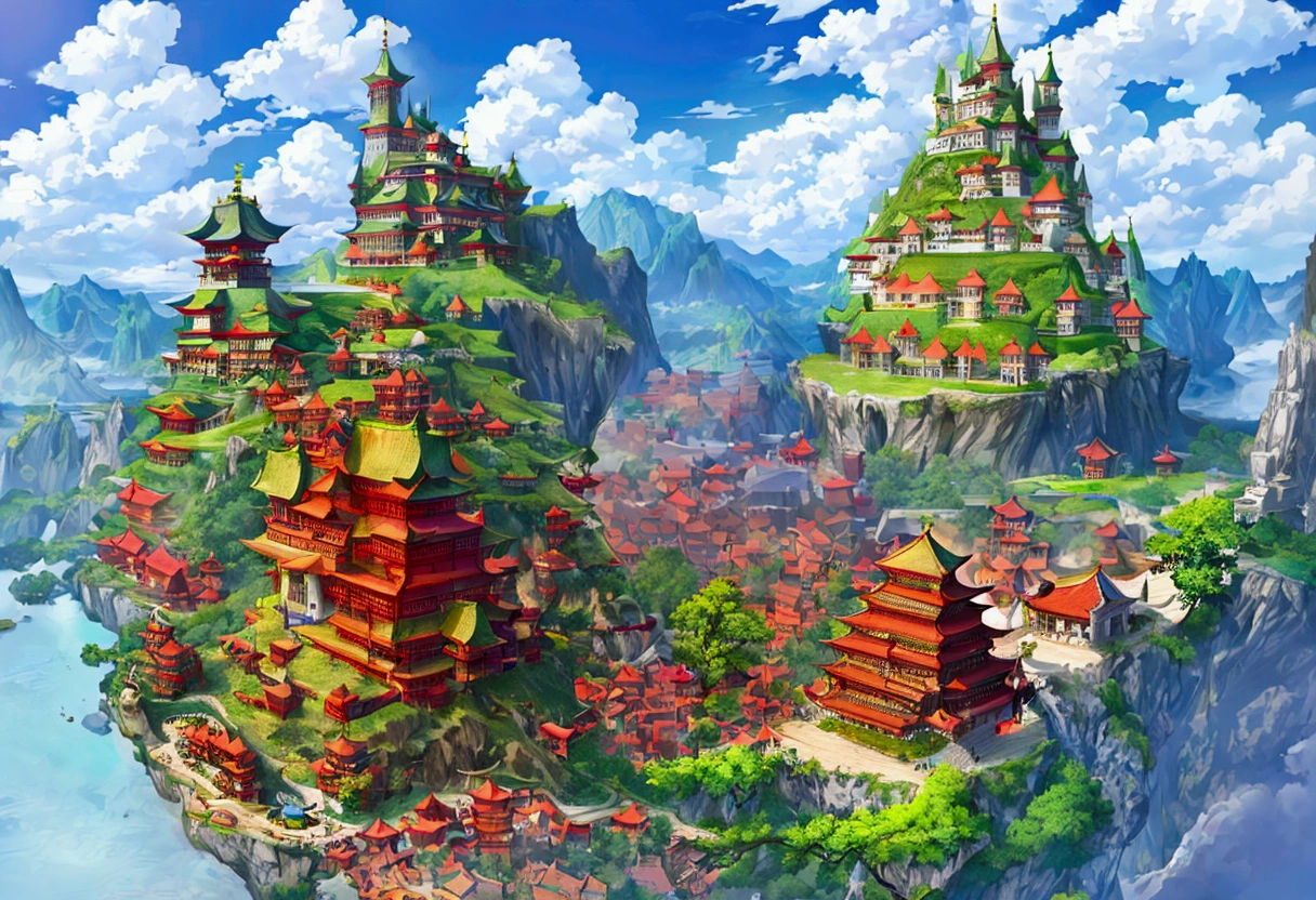Highest quality,masterpiece,Chinese style castle,landscape,There are no humans,Fantasy,Charming streetscape,Concept Art,Fantasy,high resolution,4K,Atmospheric,Detailed Description,ground-level shot,アニメ