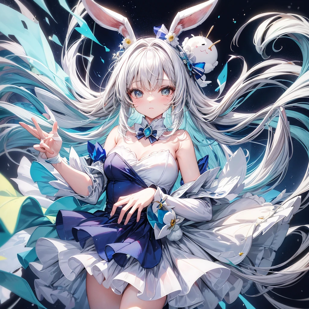 bunny girl, bunny anime girl, rabbit anthropomorphic girl, anthropomorphic rabbit, girl with bunny ears, garota com White hair curto e orelhas de coelho, garota com shorth hair branco e orelhas de coelho, blue and yellow eyes, girl with dress, chic dress, PartyDress, garota coelho com stylish dress, stylish dress, princess dress, blue princess dress, garota coelho com blue princess dress, garota anime anthropomorphic rabbit com blue princess dress e shorth hair branco, White hair curto, garota com White hair curto e rabbit ear, long robe, long robe azul, long robe de princesa azul, garota com rabbit ear branco, garota com White hair, princess dress, White hair, anthropomorphic rabbit, anthropomorphic rabbit girl, long robe de princesa, big dress, big princess dress, shorth hair, garota de shorth hair com rabbit ear, shorth hair, shorth hair branco, rabbit ear 