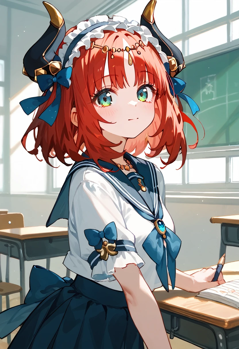 masterpiece,High resolution nilou,One girl,Sailor suit,classroom,Red Hair,Short Hair,