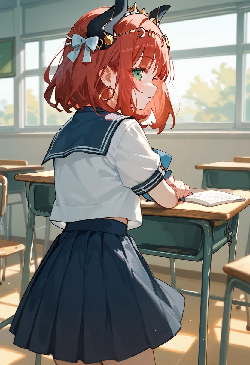 masterpiece,High resolution nilou,One girl,Sailor suit,classroom,Red Hair,Short Hair,