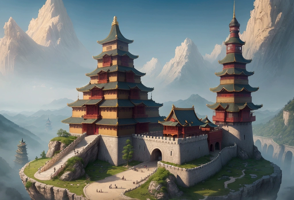 Highest quality,masterpiece,Chinese style castle,landscape,There are no humans,Fantasy,Charming streetscape,Concept Art,Fantasy,high resolution,4K,Atmospheric,Detailed Description,ground-level shot,アニメ