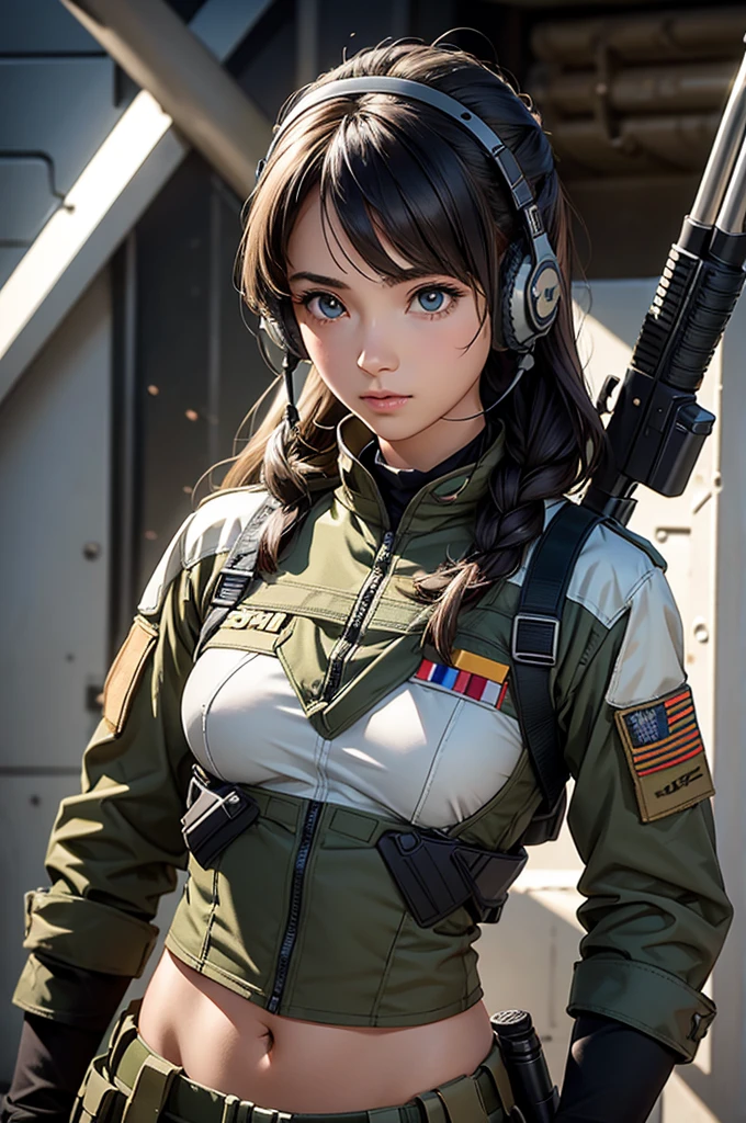 Hot Asian girl with a military suit