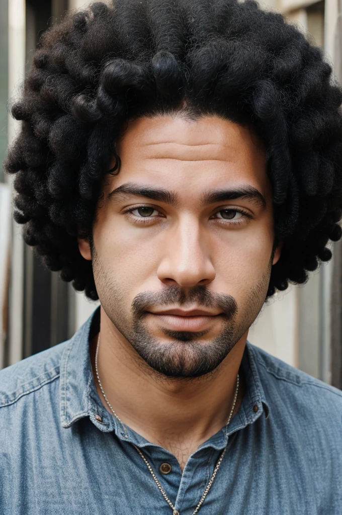 White guy with thick black afro hair