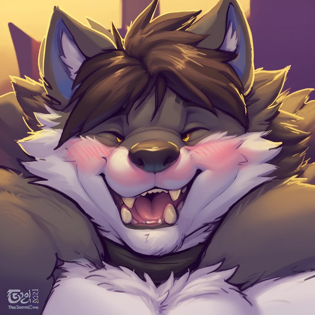  wolf head social media avatar, (((single person))), portrait of a wolf face, (( face close to the screen)), ((blush  face)), {by thesecretcave, by ifus, by zackary911, [by braeburned]}, [by chunie], /wolf/, male, smiling, nsfw, ((single person))