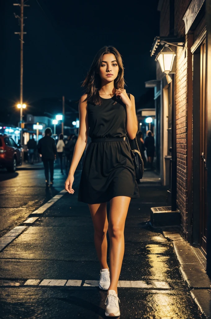 a painting of a girl walking night alone