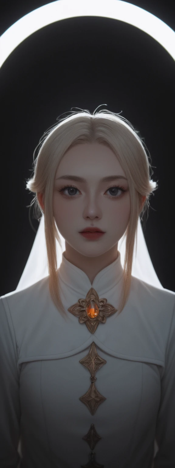 cinematic film, Realistic photograph,realistic, score_9, score_8_up, score_7_up, score_6_up,
1girl, solo, from front, upper body, Paimon \(genshin impact\),, black background, makeup, sidelighting, backlighting, glowing,