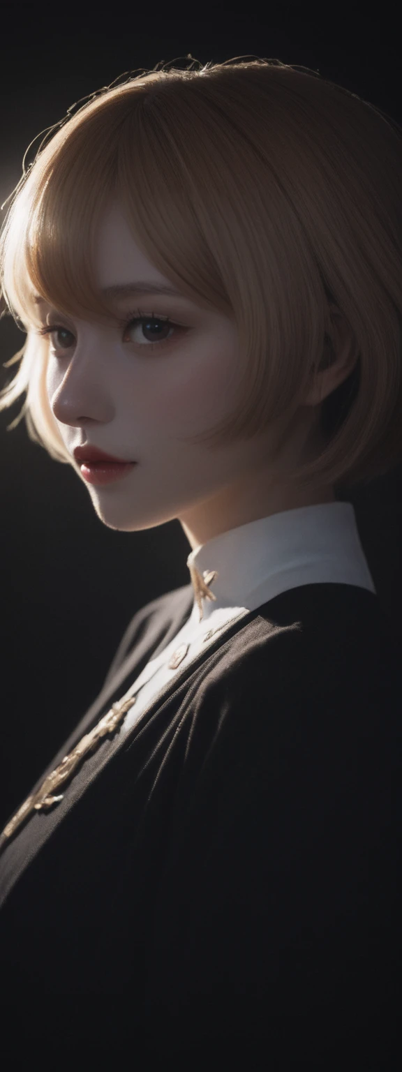 cinematic film, Realistic photograph,realistic, score_9, score_8_up, score_7_up, score_6_up,
1girl, solo, from front, upper body, Paimon \(genshin impact\),, black background, makeup, sidelighting, backlighting, glowing,