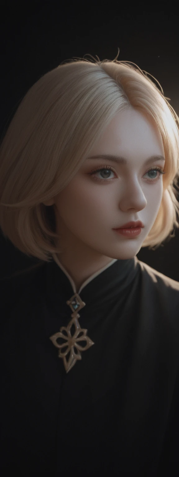 cinematic film, Realistic photograph,realistic, score_9, score_8_up, score_7_up, score_6_up,
1girl, solo, from front, upper body, Paimon \(genshin impact\),, black background, makeup, sidelighting, backlighting, glowing,