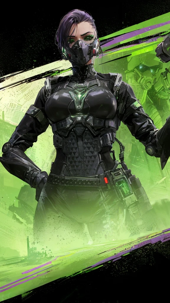 there is a woman in a black suit holding a gun, goth cyber suit, metallic green armor, dressed in stealth armor, green armor, dressed in cybernetic armor, black fire colored reflected armor, bionic armor, cyber suit, cyber fighting armor, Biological armor, cyber suit, corrupted armor, dressed in sci-fi military armor, cyberpunk costume, bionic,sexy.