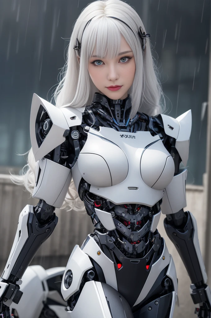 (RAW shooting、highest quality、master piece)、(real、photorealistic)、(super detail)、Extremely detailed CG、8K、アンrealエンジン、3D rendering、beautiful mechanic、((high contrast))、(High chroma)、(sharpness)、((very delicate and beautiful))、reflected light、highly detailed background、(cyber punk、Mechanical City、future city)、 ((anatomically correct))、one woman、silver hair、shortcut、beautiful and delicate hair、(detailed beautiful eyes、detailed beautiful face)、highly detailed skin、((very shiny skin、juicy skin))、gloves、dark gray cyber suit、shiny surface、cleavage、((cowboy shot))、bike、combat vehicle、combat mecha、action pose、fighting pose、model pose
