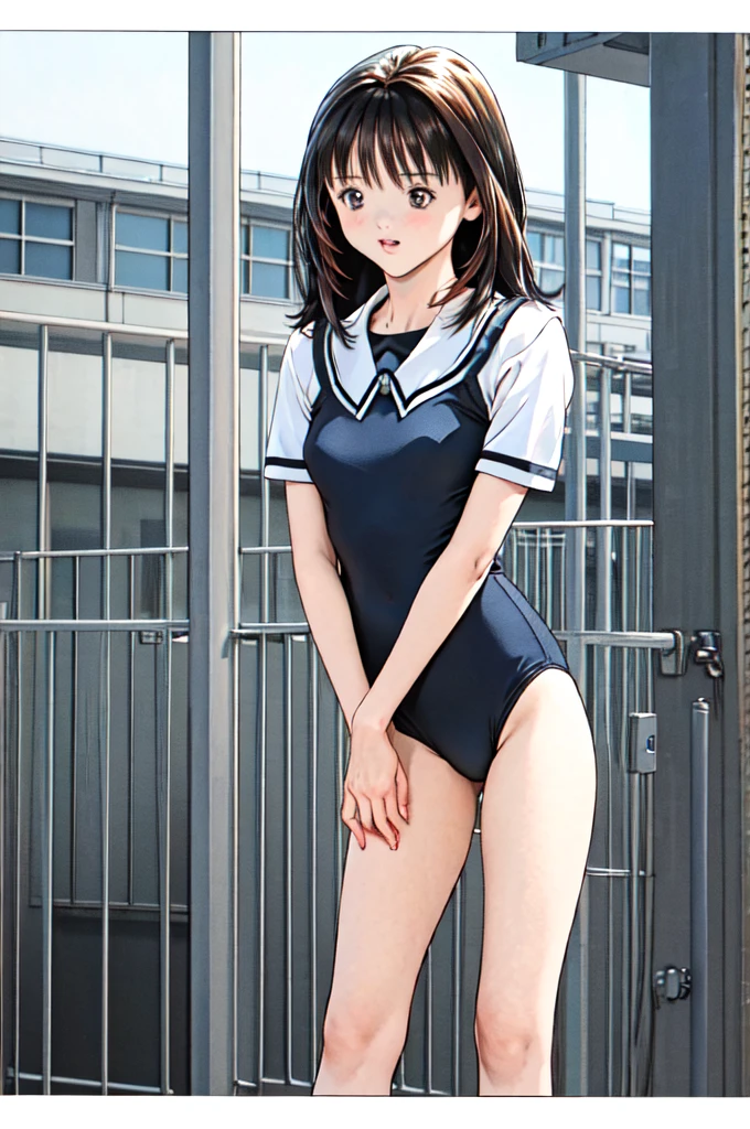 masterpiece, best quality, highres,yoshizuki_iori, buruma,gym uniform, standing, cowboy shot, outdoors,