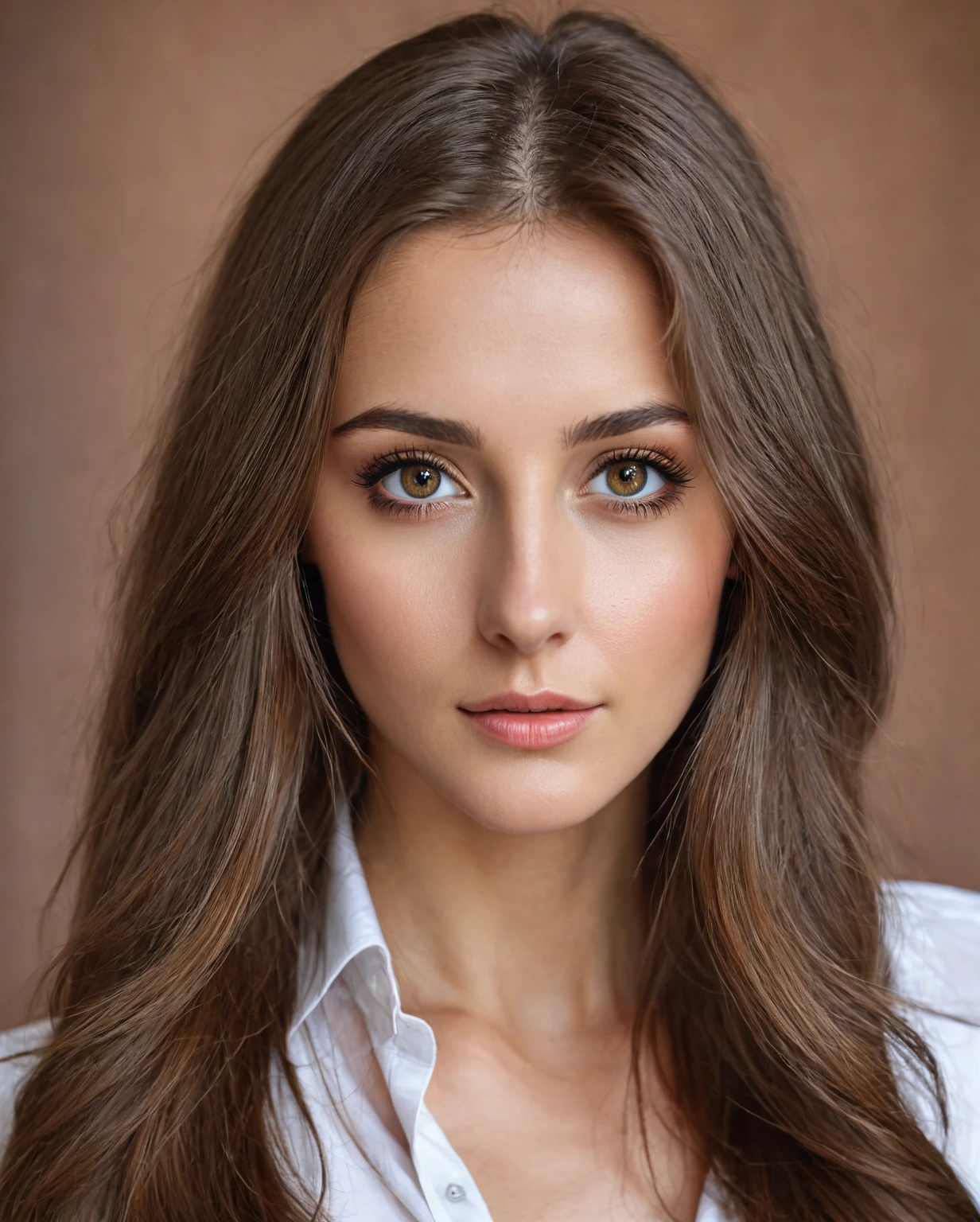Extreme Beautiful woman from austria, realistic eyes, hyperrealistic face, slim face, long brown hair, 27 years old