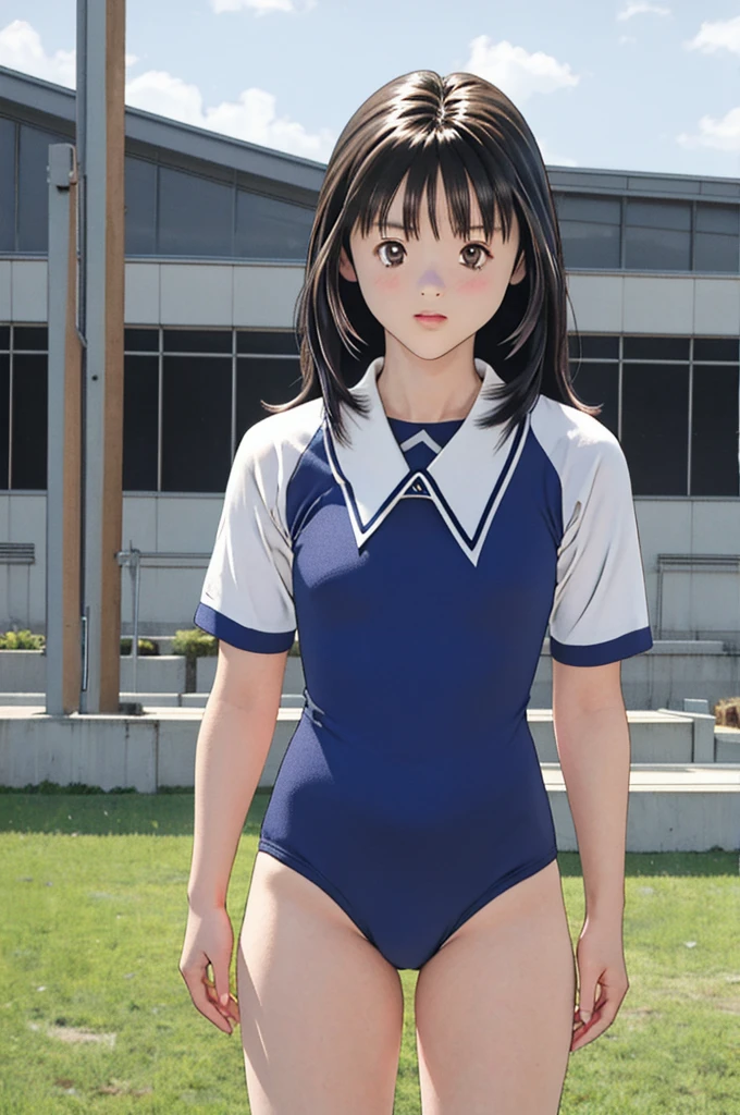 masterpiece, best quality, highres,yoshizuki_iori, buruma,gym uniform, standing, cowboy shot, outdoors,