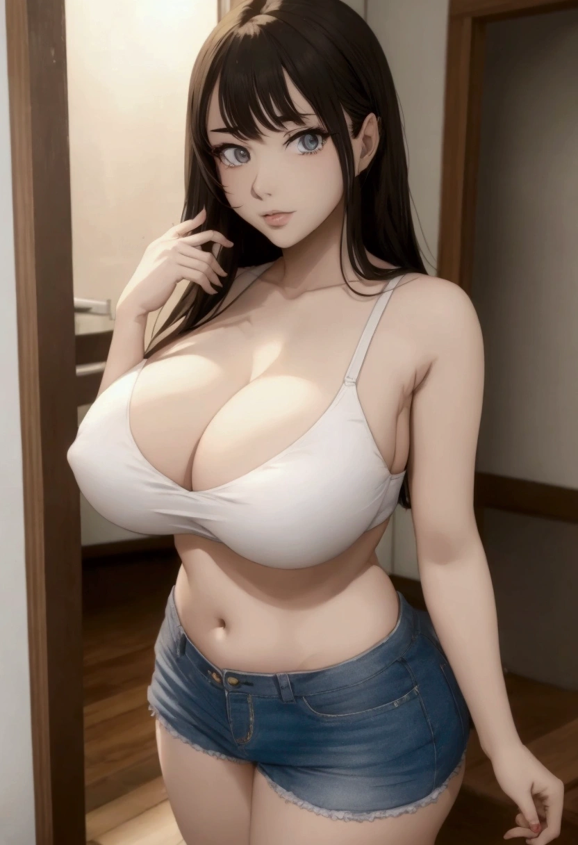Anime girl in short clothes and big breasts