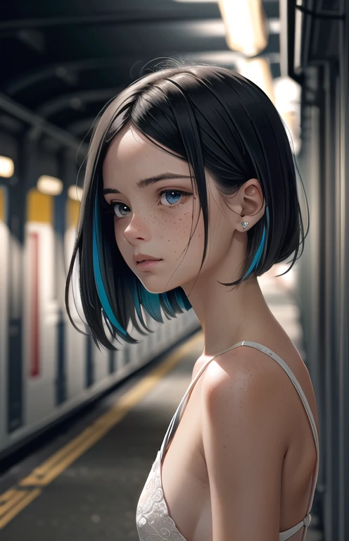 work of art, best qualityer, (colorfully), cinematic lighting, Extremely detailed CG 8k unity wallpaper, beautifull detailed face, extremely delicate and beautiful, (dynamic angle:1.1),plein-air, russet hair, 20 year old thin girl photo, freckles, Grieving, soft, work of art, Volumetric Light, best qualityer, colors complementary, dramatic lighting, details Intricate, underground dispersal, naked:1.5