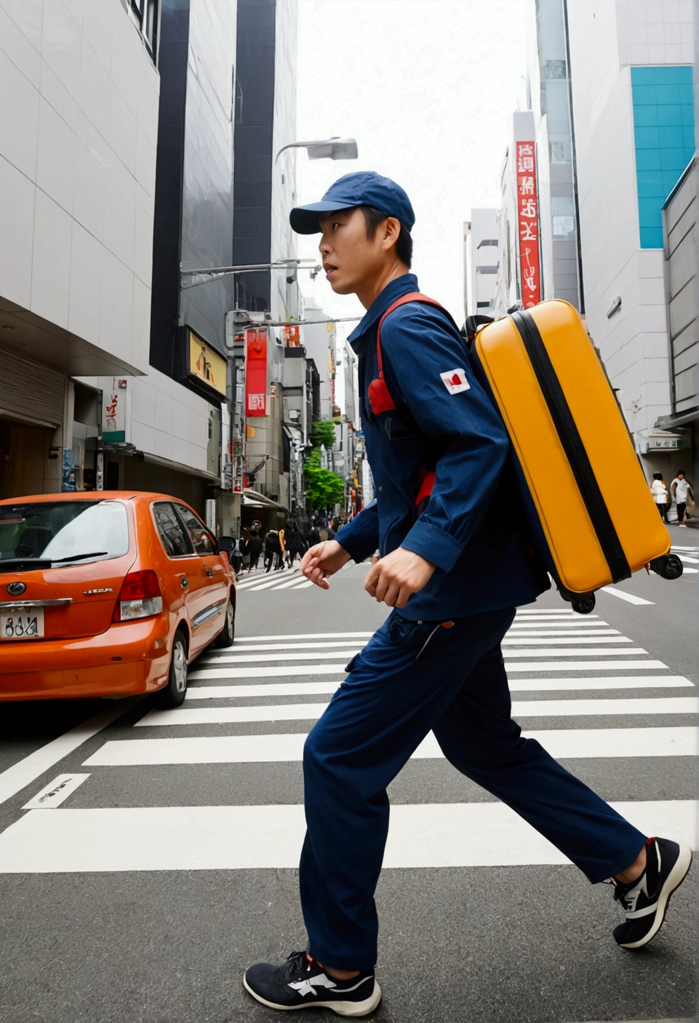 Running delivery man、Run in earnest、Shibuya City、Lots of luggage、Highest quality、photo