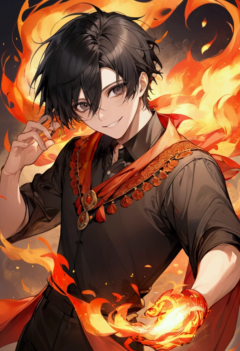 Male, Smiling, Fire Element, Black Hair, Black Eyes